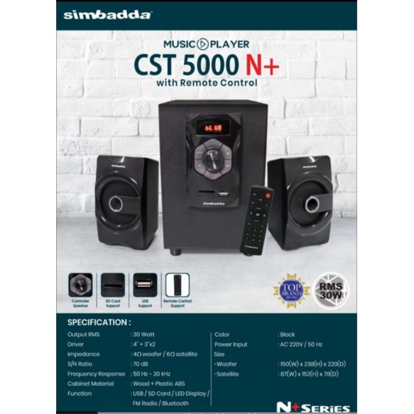 Speaker Simbadda CST 5000+ Bluetooth FM AuX SD USB Active