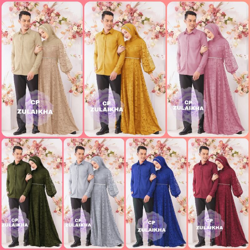 BAJU MUSLIM PASANGAN COUPLE PESTA ELEGAN PASANGAN HARMONIS SERASI SERAGAM KELUARGA MEWAH KEMEJA GAMI