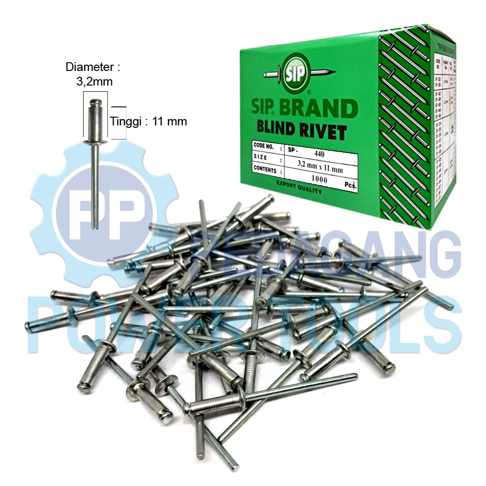 SIP 440 PAKU RIVET 3.2 x 11 MM BLIND RIPET RIFET TEMBAK 1 PAK 1000 PCS