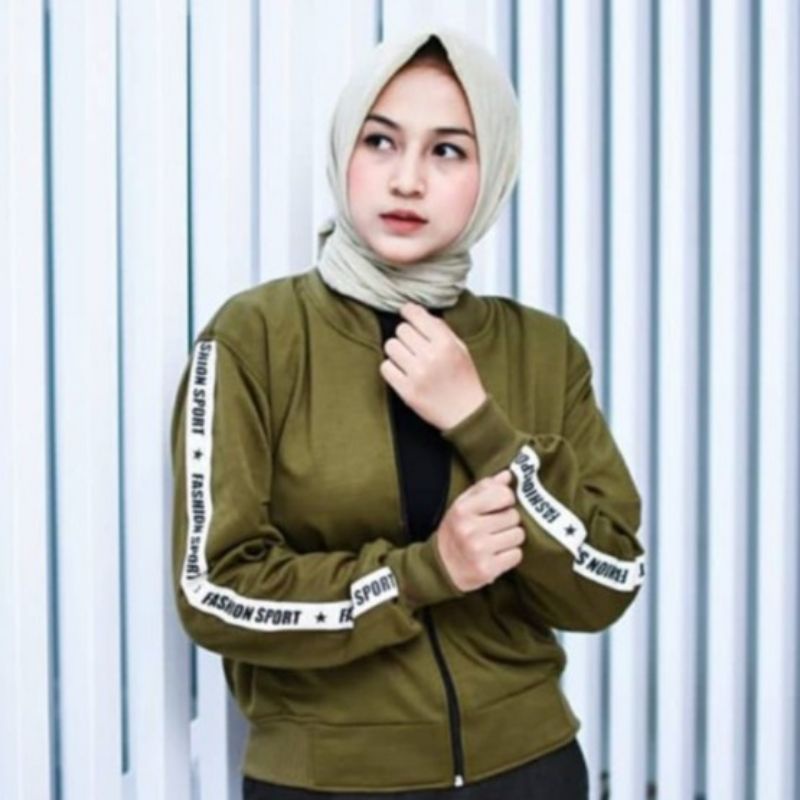 jaket wanita BOMBER CROP SPORT /murah trendy / jaket santai wanita/FASION WANITA - gudang fashion / crewneck - bahan fleece soft