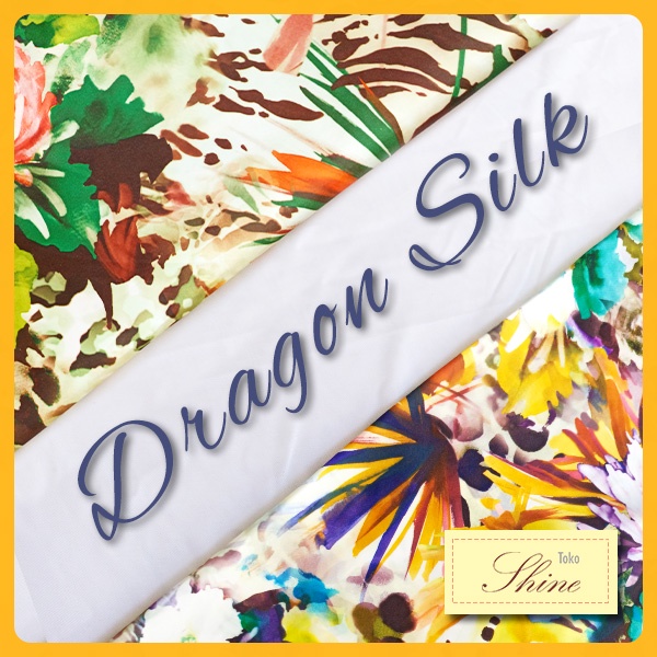 Kain Satin Dragon Silk Motif Bunga watercolor lebar 150 cm