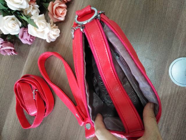 (COD) tas selempang wanita shoulder bag tas merah kulit sintetis impor murah