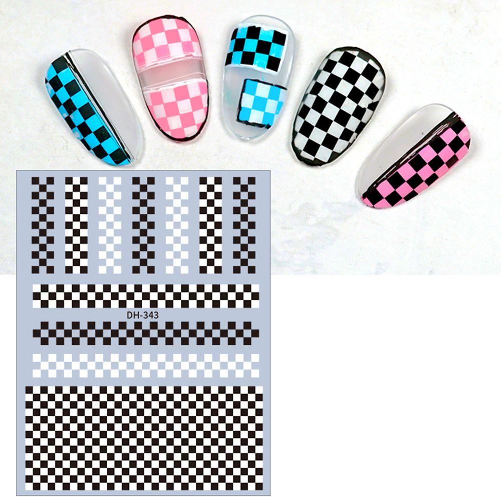 Mxbeauty Self-adhesive Nail Decals Checkerboard Sederhana Salon Kuku Nail Art Dekorasi Nail Art Sliders Nails Art Decals Manicuring Sticker