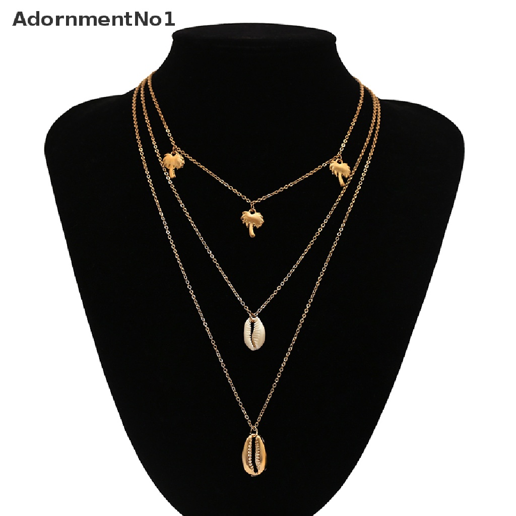 (AdornmentNo1) Kalung Rantai Banyak Lapis Dengan Liontin Kerang + Rumbai Boho Untuk Wanita