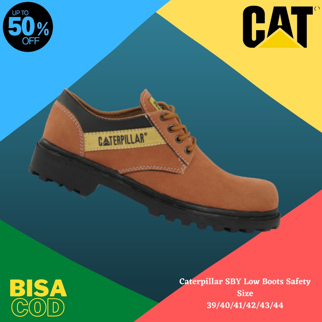 Sepatu Boots Pria Caterpillar Sby TAN Safety Shoes Low Boot Ujung Besi Sefty Savety Tacking Gunung