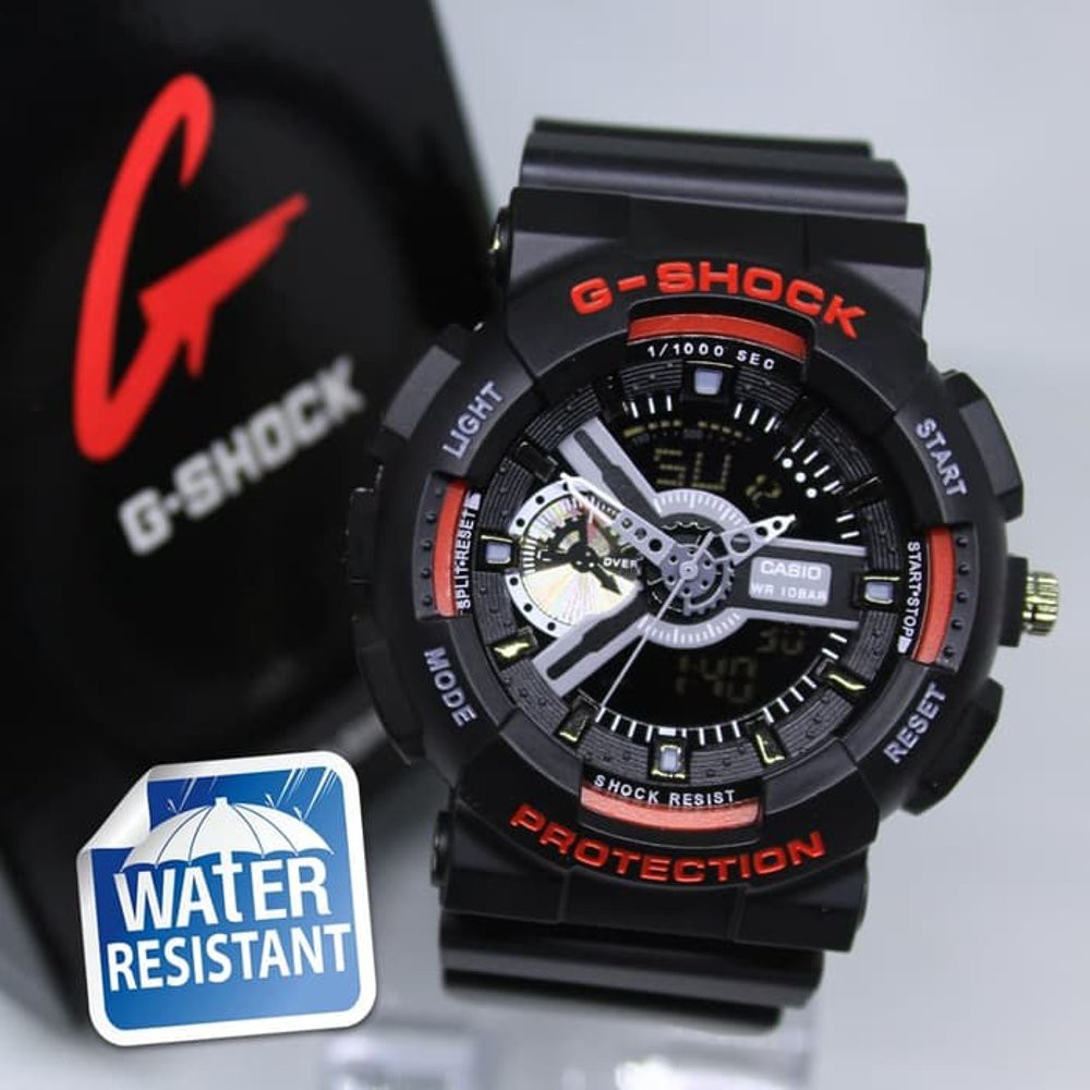 JAM TANGAN PRIA G SHOCK GA 110 ANTI AIR BLACK LIST RED