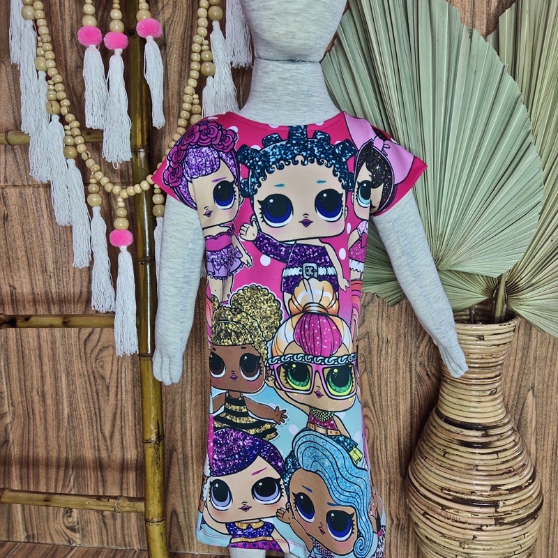 DAILYDRESS SCUBA PRINTING KARAKTER LOL,HOMEDRESS,BAJU ANAK CEWEK,BAJU ANAK LUCU,DRESS ANAK