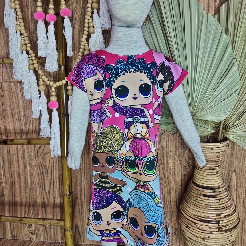 DAILYDRESS SCUBA PRINTING KARAKTER LOL,HOMEDRESS,BAJU ANAK CEWEK,BAJU ANAK LUCU,DRESS ANAK