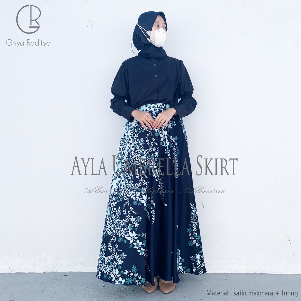 Rok Payung Panjang  Wanita Lebar Ayla Umbrella Skirt Rok Flare  Rok Motif Bunga  Almira