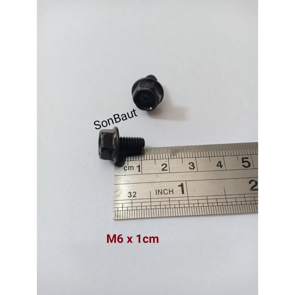 Baut Topi 6x10 Hitam Kunci 10 Flange Bolt