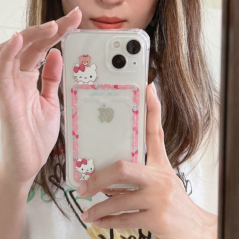 Soft Case Transparan Desain hello Kitty Untuk iPhone 12 13 Pro Max 11 X XR XSMAX