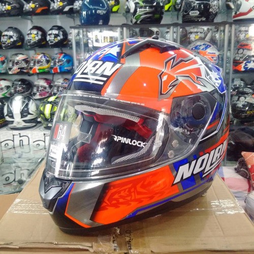 Helm Nolan N64 Stoner Blue Orange Fullface Full Face N 64 Chrome