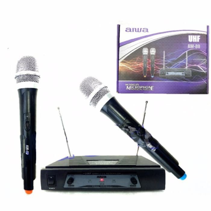 Mic Wireless Karaoke Aiwa-AW 89 Sepasang wereles Menggunakan batrai AA