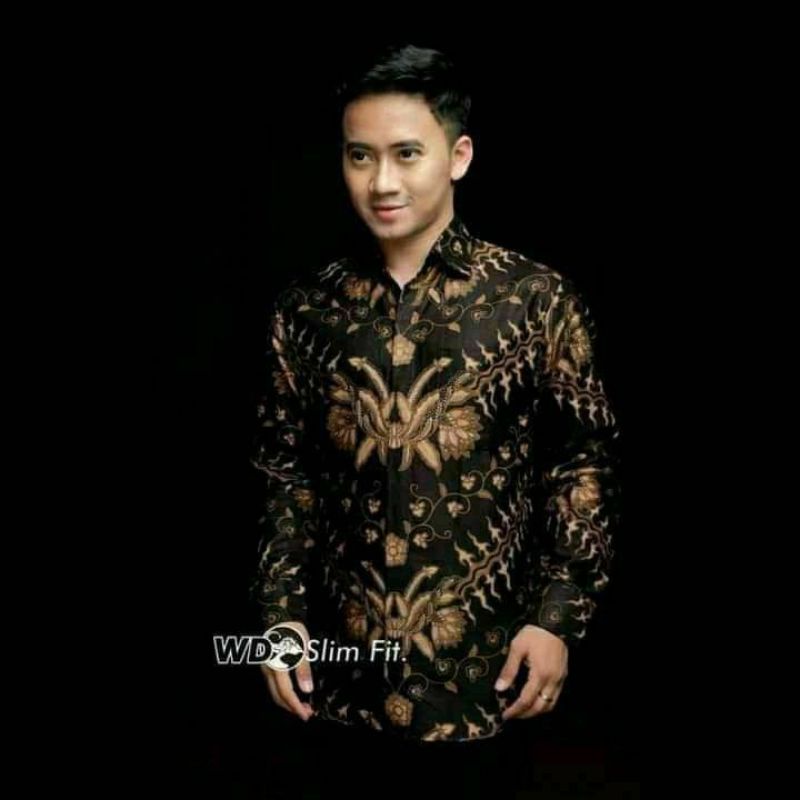 Batik Pria Lengan Panjang BATIK BERKAH HRB026 motif KERATONAN Kode 002 size M L XL XXL Reguler-KERIS HITAM