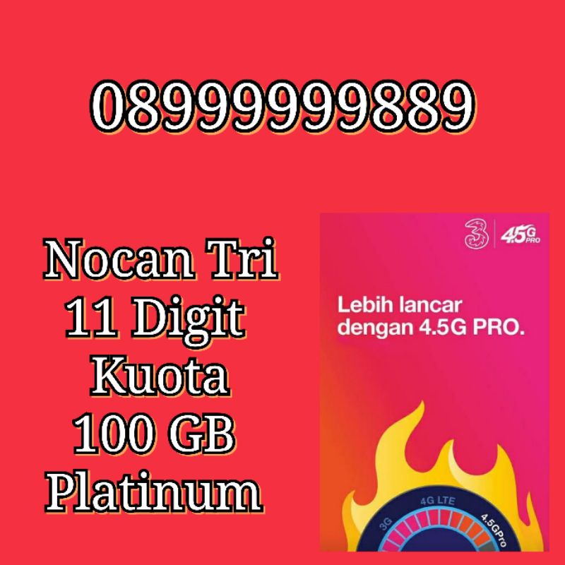NOCAN Nomor Cantik 11 Digit Terdiri dari angka 0, 8, 9 Kartu Perdana Simcard 3 Tri Three 4G LTE Kuot