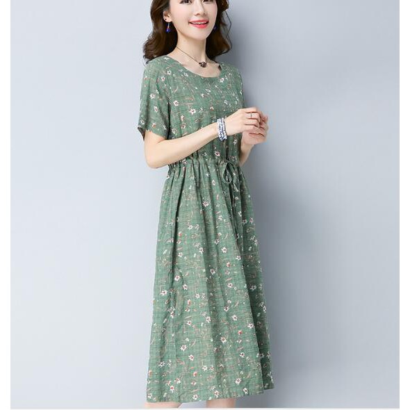 Dress Midi Model A-Line Lengan Flare Motif Print Bunga Gaya Korea untuk Wanita