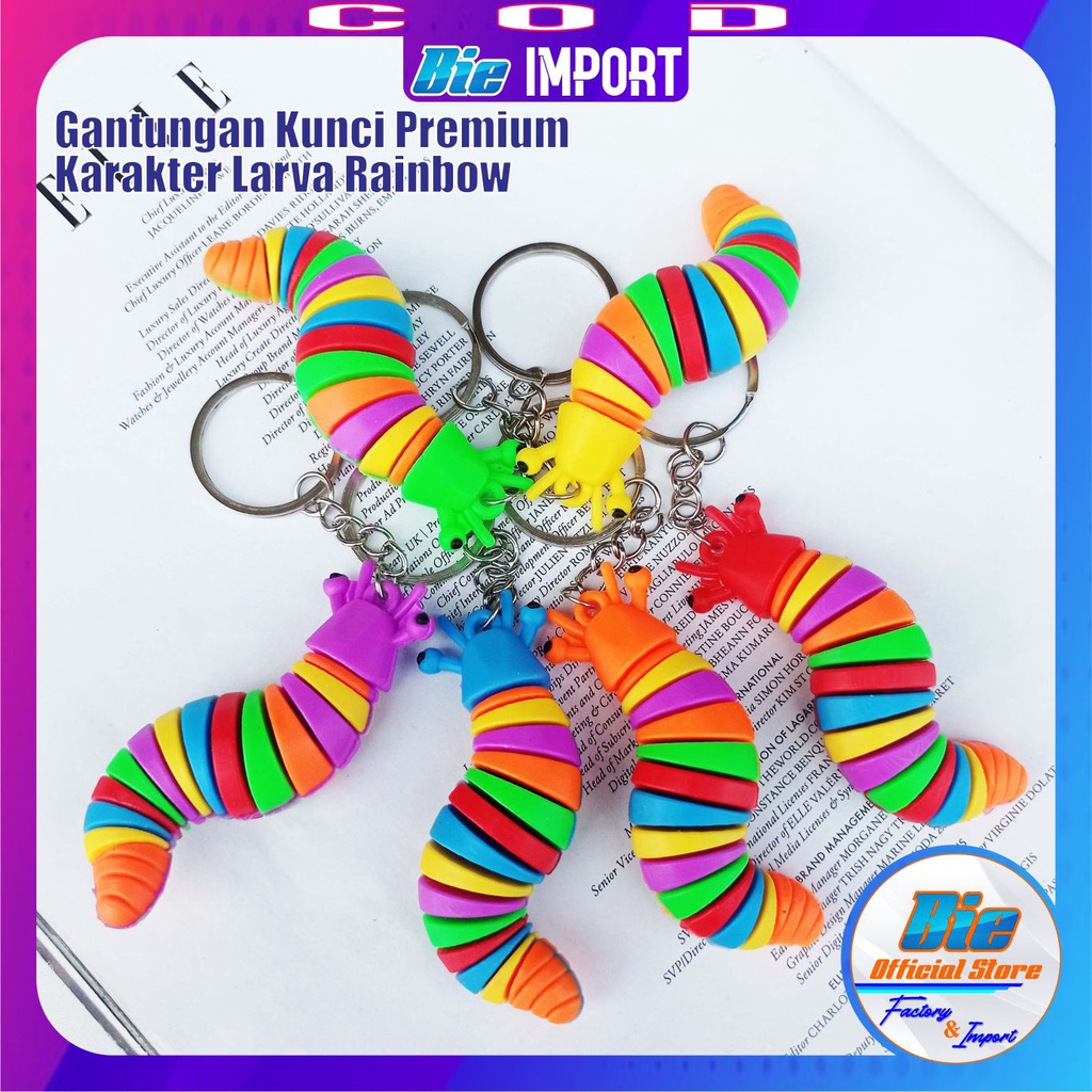 Gantungan Kunci Larva Rainbow Rubber Bisa Goyang Best Seller