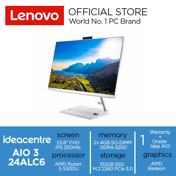 Lenovo AIO 3 24ALC6 Ryzen 5-5500U 8GB 512GB Win10+OHS 5VID 5WID