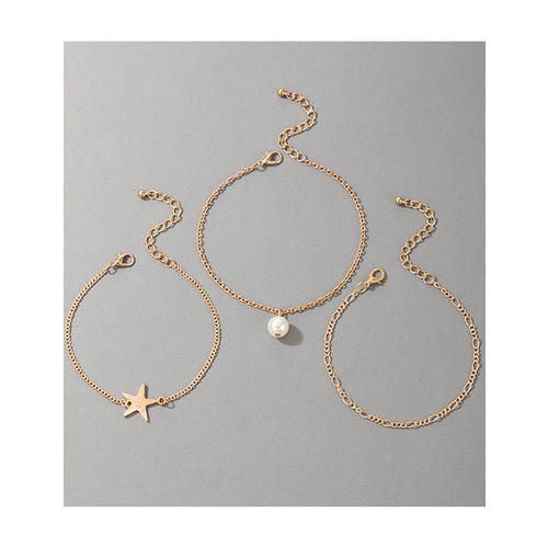 LRC Gelang Kaki Fashion Golden Star Pearl Anklet Set V81362