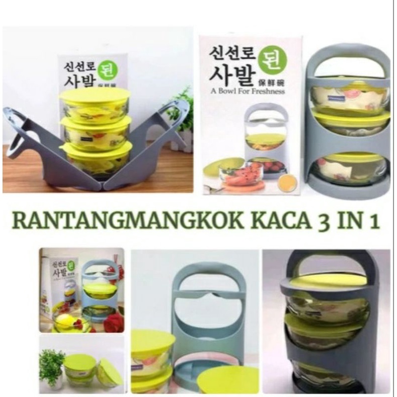 Rantang Mangkok Susun Mangkuk Kaca Olla Bowl Set B3 IN1