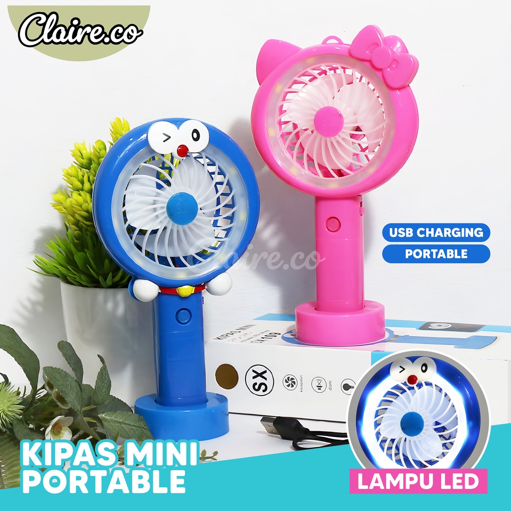 K4 Terlaris !!! Kipas Angin Anak Karakter Portable LED Hellokitty Doraemon