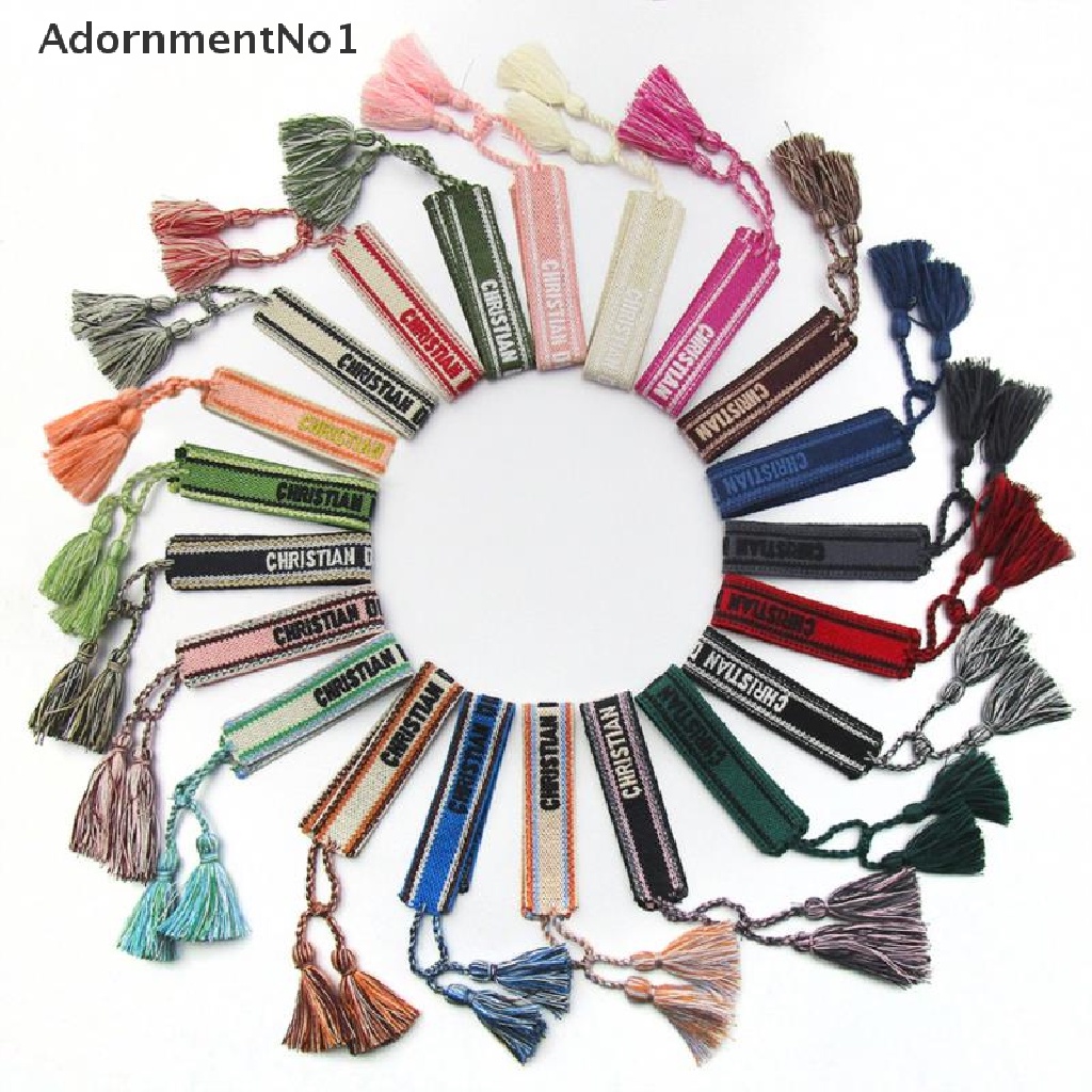 (AdornmentNo1) Gelang Tangan Tali Adjust Gaya Bohemia Motif Bordir Aksen Rumbai Handmade Untuk Wanita