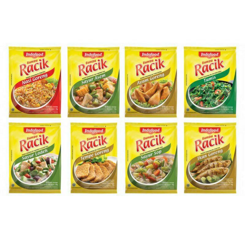

indofood racik tempe, racik ayam racik ikan, racik nasi goreng,dll