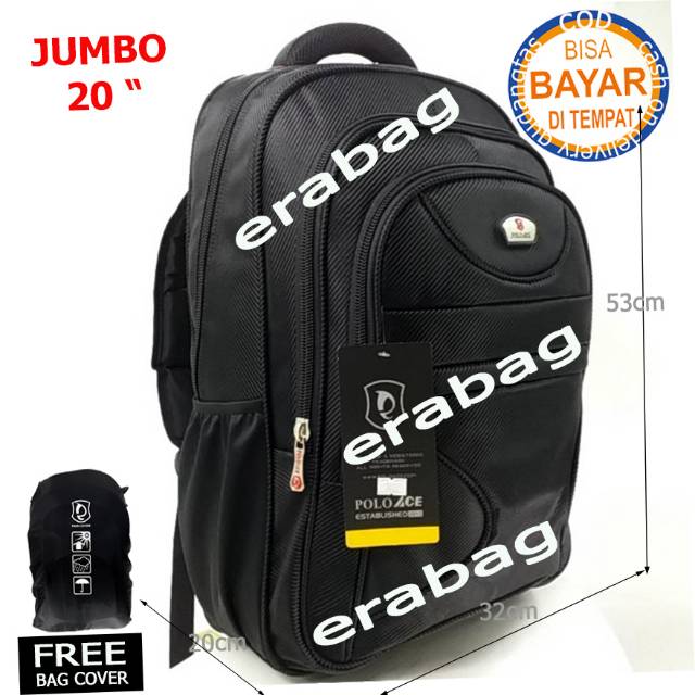 Polo Ace Tas Ransel Backpack JUMBO 9039 laptop COKLAT Pria Wanita  Bonus Bag Cover