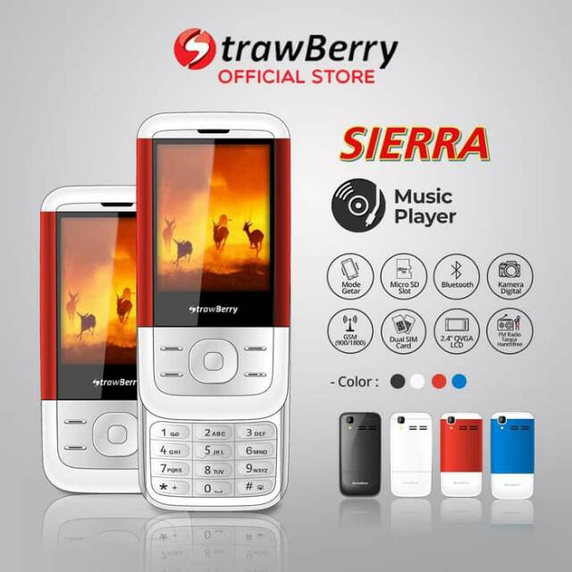 Strawberry – Sierra | Handphone Slide HP Murah Kamera Bluetooth - White murah