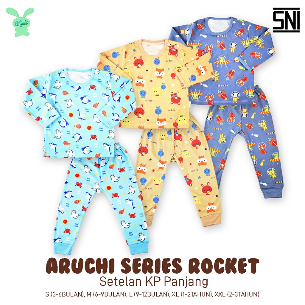 CUCI GUDANG PROMO MURAH NEW ARUCHI BABY Setelan PIYAMA PANJANG  ukuran  NB S M LX L XXL