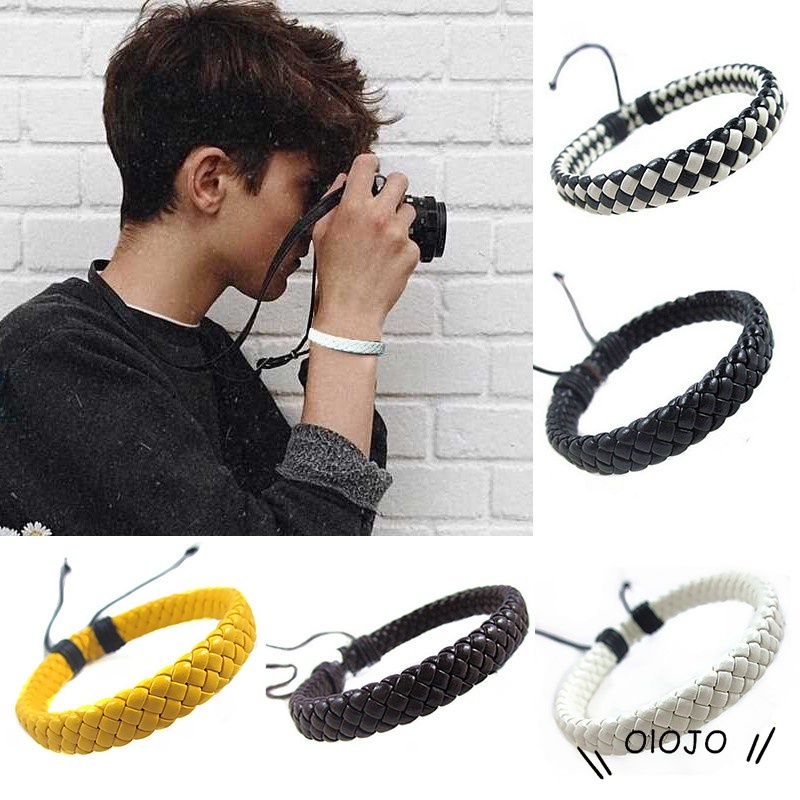 COD Gelang Pria Fashion Korea Tenun Tangan Kulit Bangle Perhiasan Yang Dapat Disesuaikan