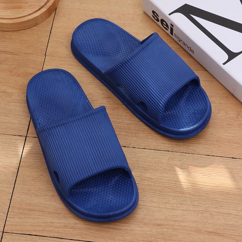 HC Sandal Slop Karet Polos Tebal 6494 Sendal Rumah Berkualitas Motif Salur Sendal EVA Empuk Sendal Karet Couple Garis Home Slipper Anti Slip Wanita Pria Gaya Korea Murah Import-NAVY