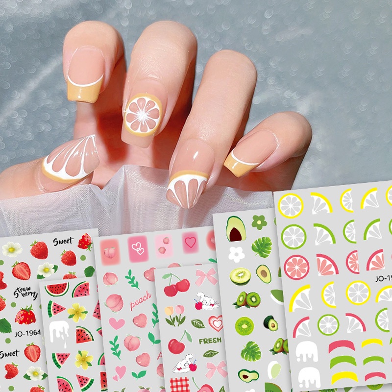 Pretty Stiker Kuku 3D Motif Bunga /daun/Motif Buah/Hiasan Stiker Kuku Kutek Nail Art/Untuk Dekorasi Nail Art / Manicure / Salon