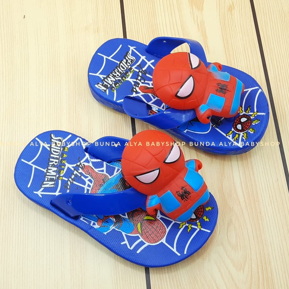 Sandal Anak Laki Jepit IMPORT Usia 1 2 3 Tahun Size 24 - 29 BIRU TUA - Sendal Anak Cowok Superhero Karet Anti Liicn