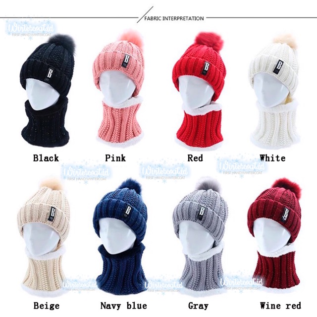 Beanie hat dan Neck warmer 1 set wanita anak cewek topi winter kupluk hangat tebal musim dingin