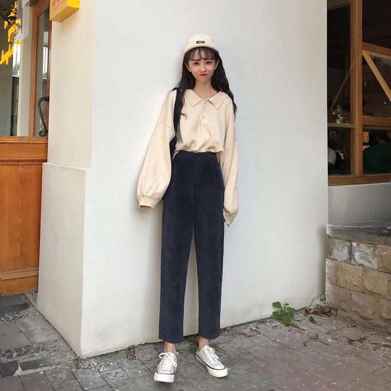 Celana Panjang Slim Model High Waist Lurus Warna Polos 