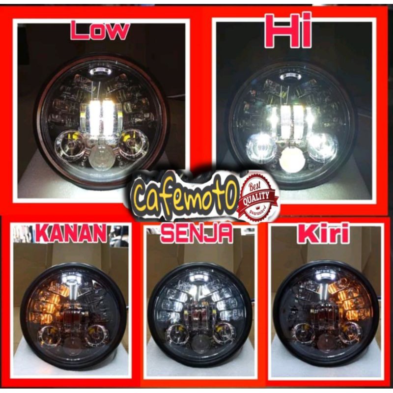 Lampu Depan LED DAYMAKER 5.75 inch 16 titik Led Batok besi Jute model stingray