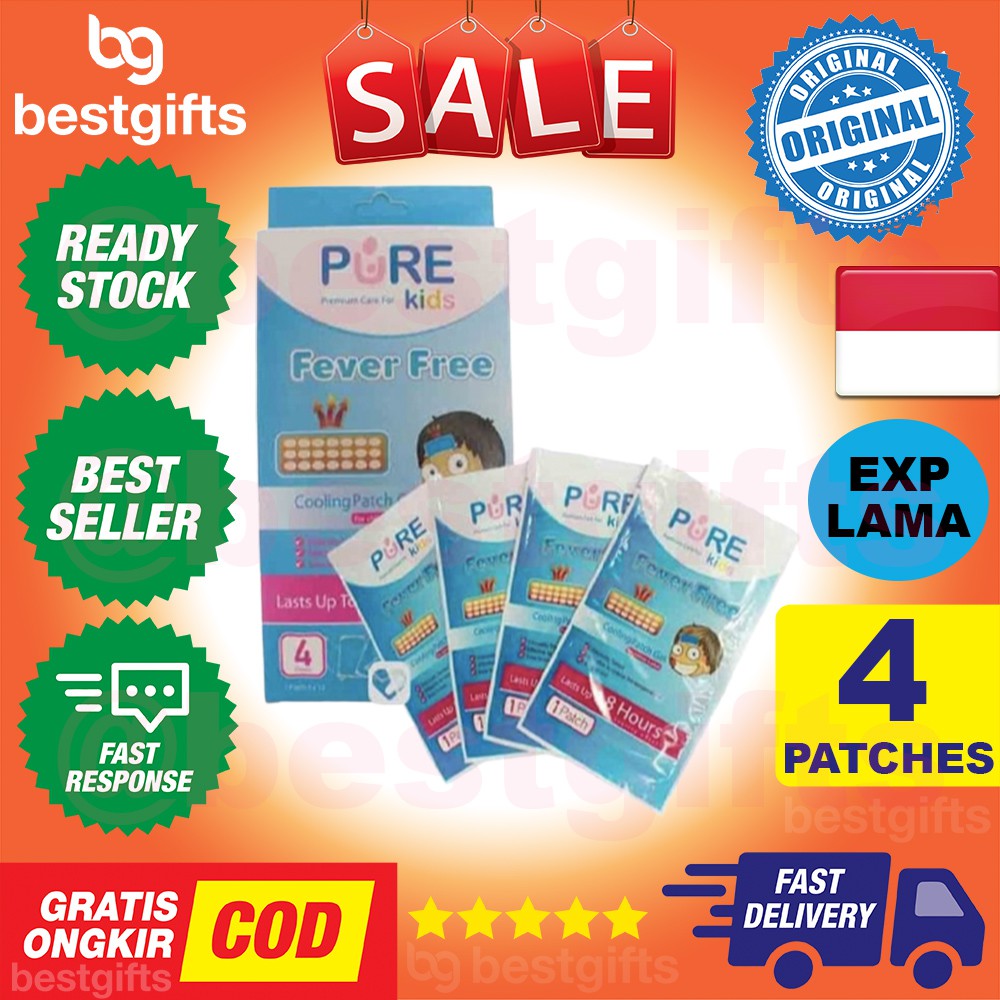 PURE KIDS BABY PUREKIDS PUREBABY FEVER FREE PATCH PLESTER OBAT DEMAM SUHU PANAS BAYI ANAK 4 PATCHES