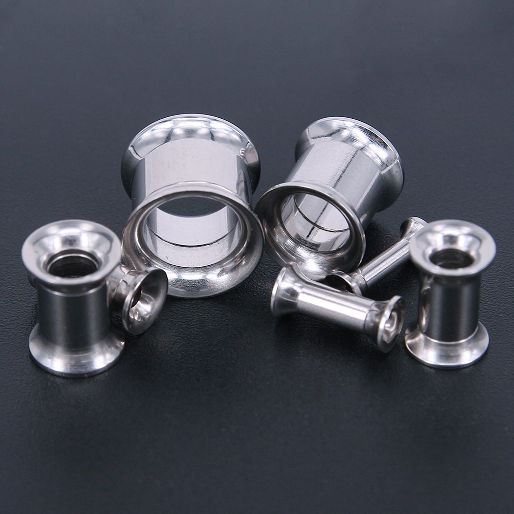 Ear Plug Pembesar Lubang Tindik Telinga Bahan Stainless Steel Warna Silver