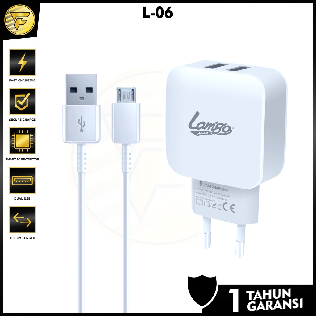 Charger L6 Fast Charging 2port USB Auto ID kabel Micro USB 1meter