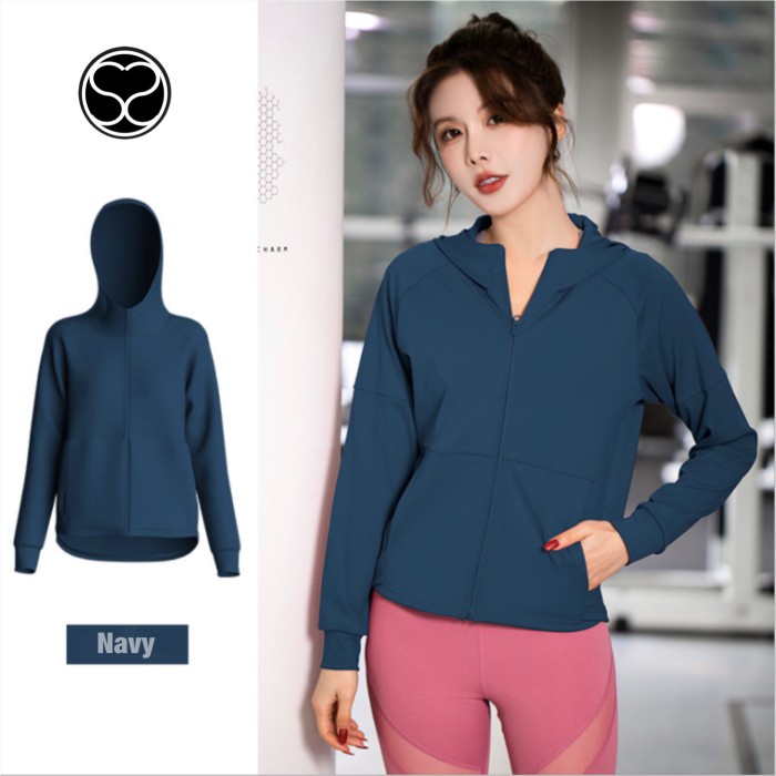 Jaket Wanita SecondShape - Hoodie Sport Jaket Olahraga Wanita Yoga Gym Fitness - Biru, S(Z2S1) Jaket
