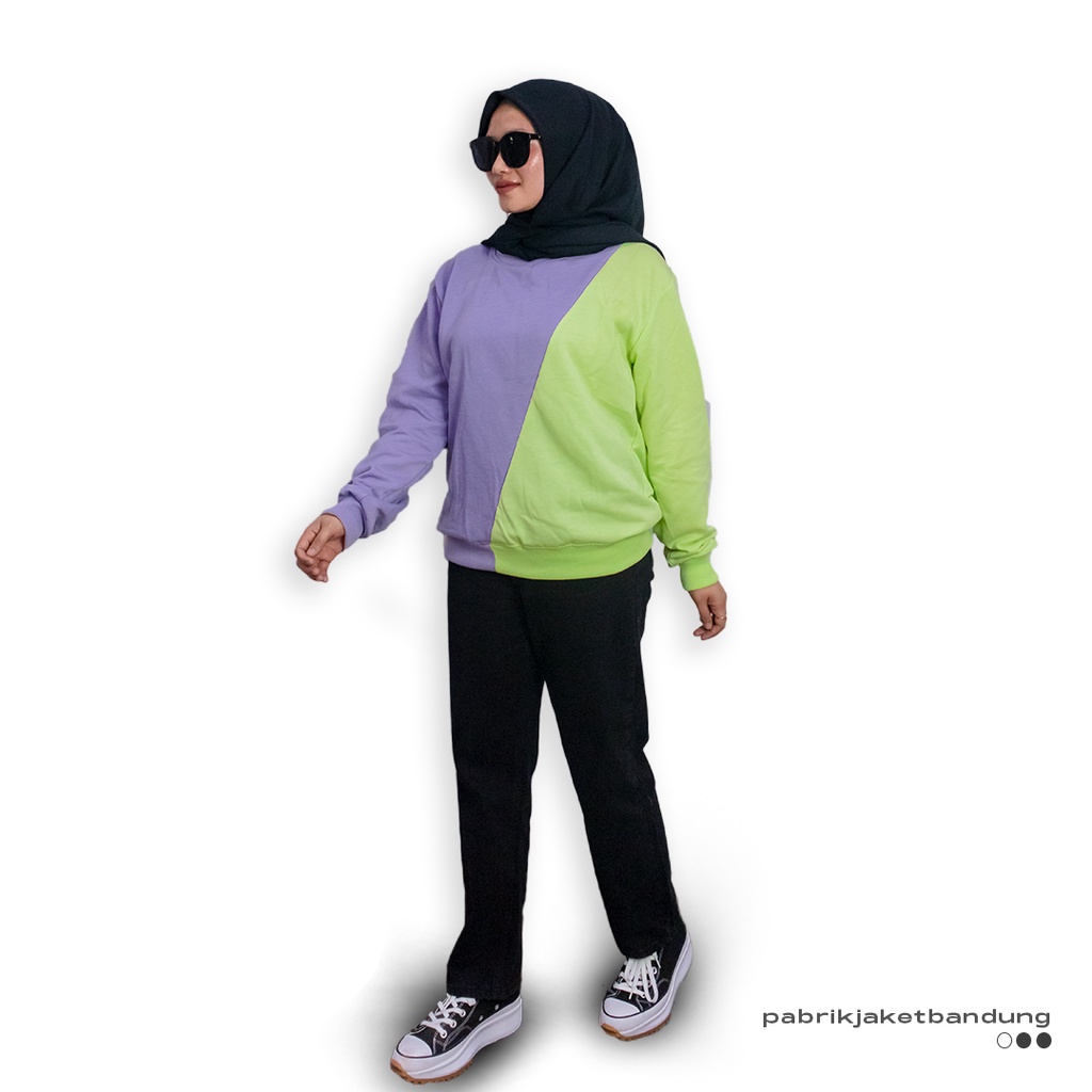 Slash Sweatshirt Kombinasi LILLAC-MINT || SWEATER  CRAWNECK BASIC WANITA FASHIONABLE