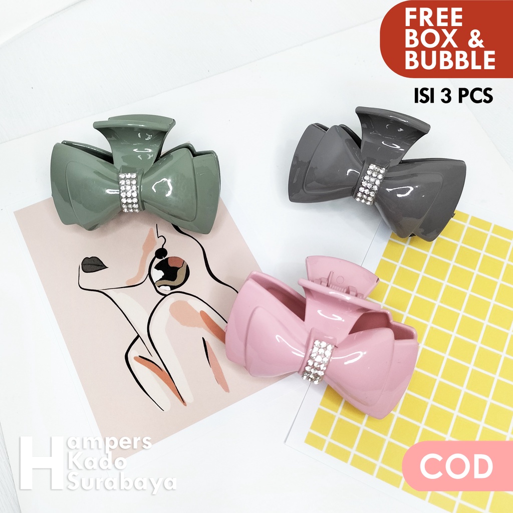 Paket jedai pita Glossy isi 3 jepit rambut korea jedai besar Original bangkok aksesoris rambut murah jepit badai jedai hercules jedai doff jumbo pita aksesoris rambut korea