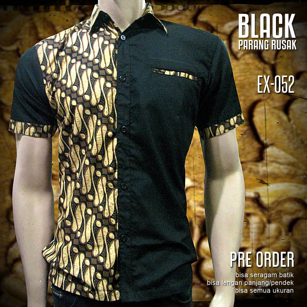 BATIK PRIA Seragam Batik Kombinasi BLACK PARANG EX 002A