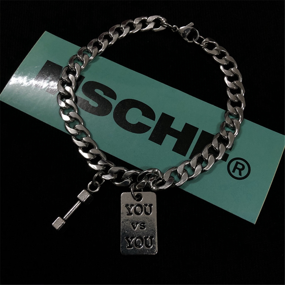 Punk Bangle Classic Hip Hop Harajuku Thick Chain Thin Double Pendant Link Round Bracelet  Jewelry