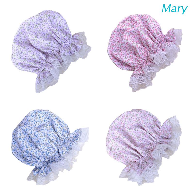 Mary Topi Bonnet Bayi / Anak Perempuan Print Bunga Hem Renda Ruffle Elastis Gaya Vintage