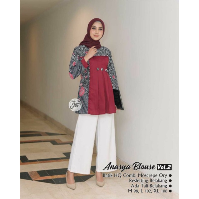 tey-17 Batik wanita ASJ SA HRB026 Kenongo Kemeja Tosca Pendek-anasya merah
