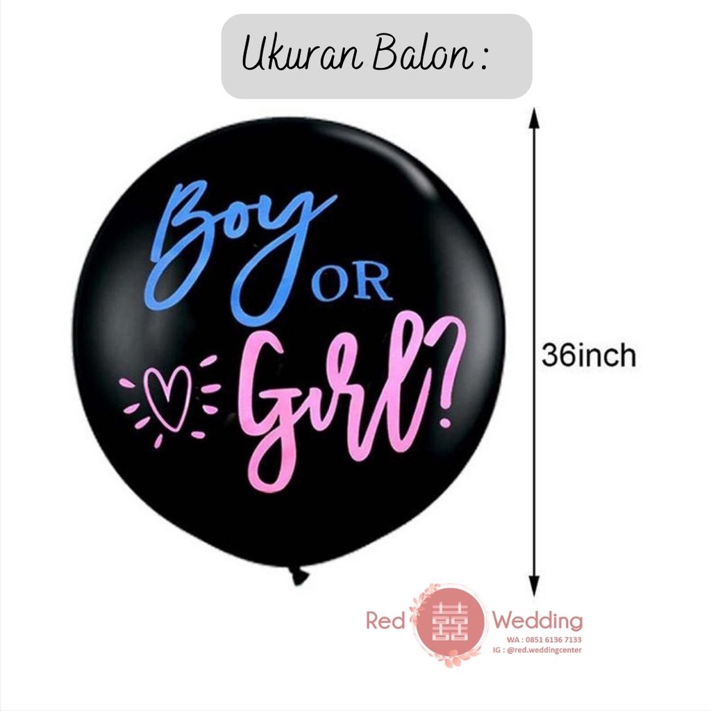 Paket Balon Hitam Gender Reveal dengan tulisan Boy or Girl termasuk isian tabur