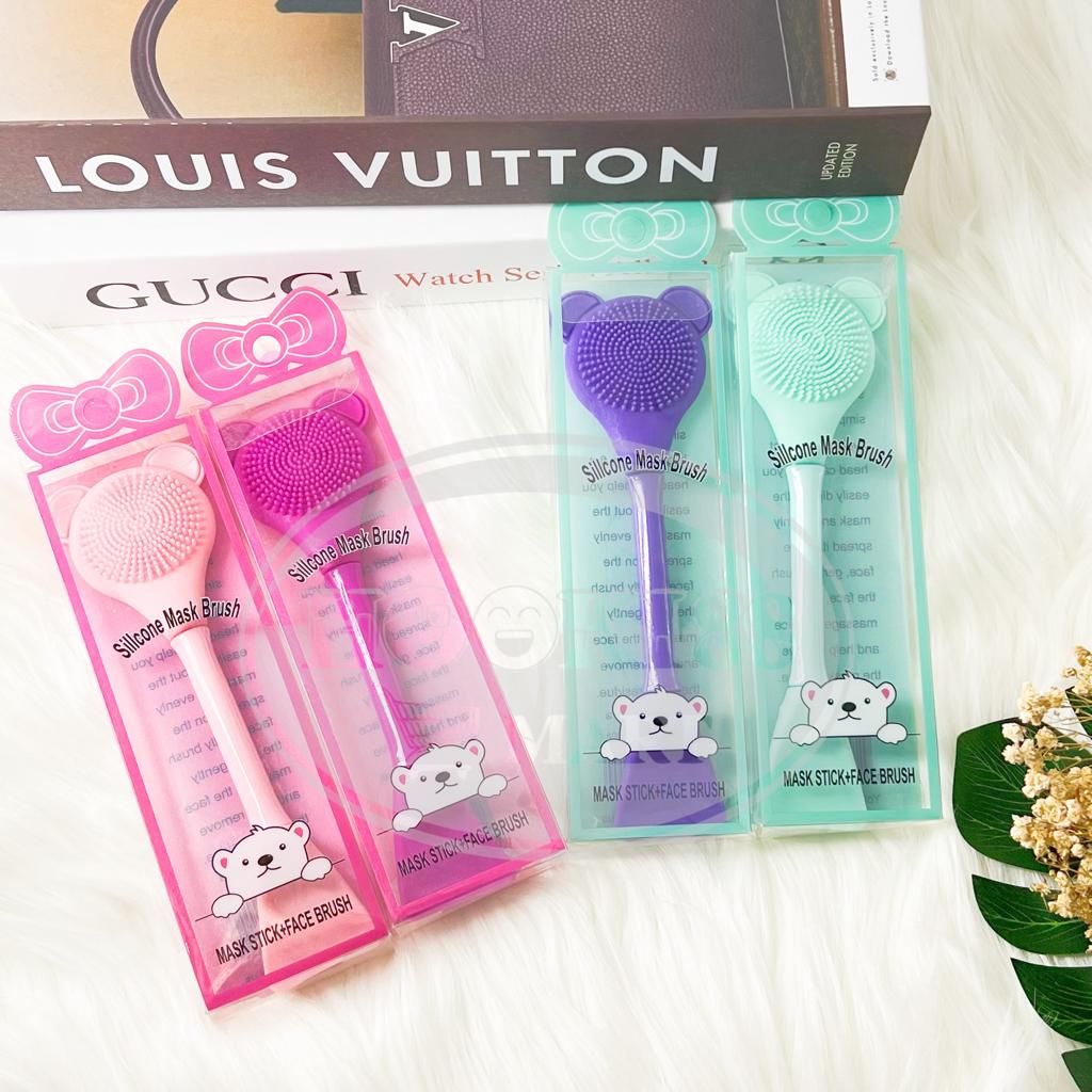 [2in1] Kuas Masker Silicone 2 Sisi / Brush Komedo Motif / Spatula Oles Masker