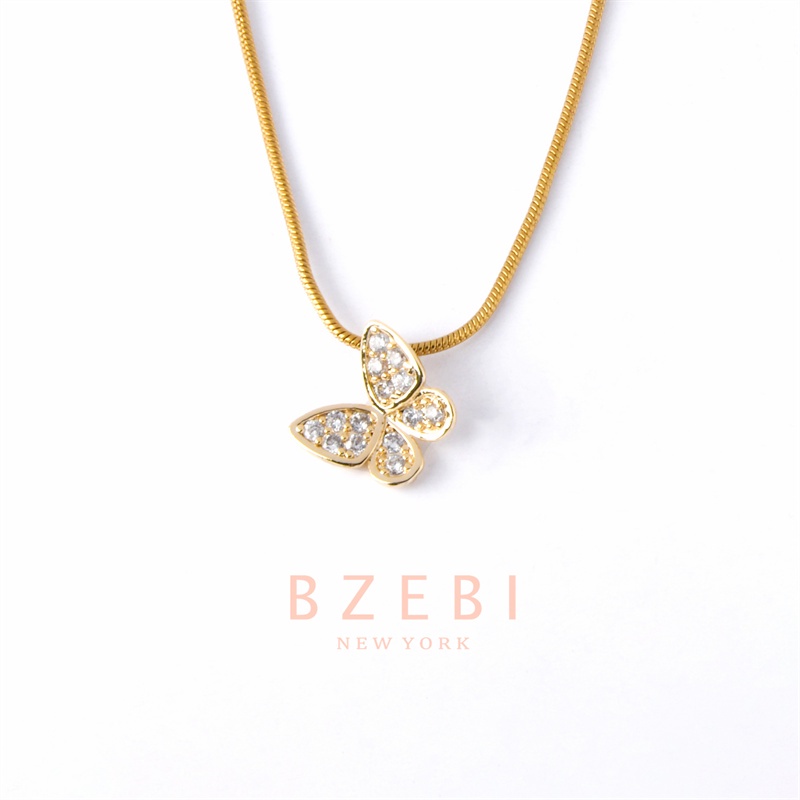 Bzebi 18 Kalung Rantai Emas 916 Adjustable Dengan Liontin Kupukupu 5n